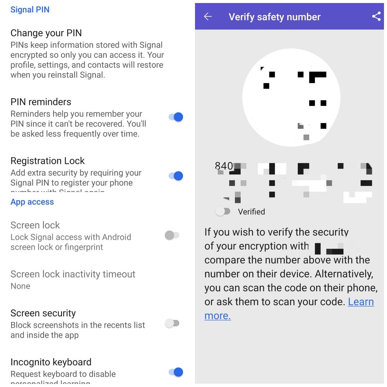 Screenshot of Signal's privacy settings that is a good idea to enable.