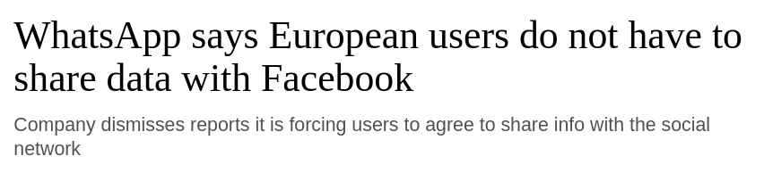 Image of a article title which says EU user's don't have to share data with FB