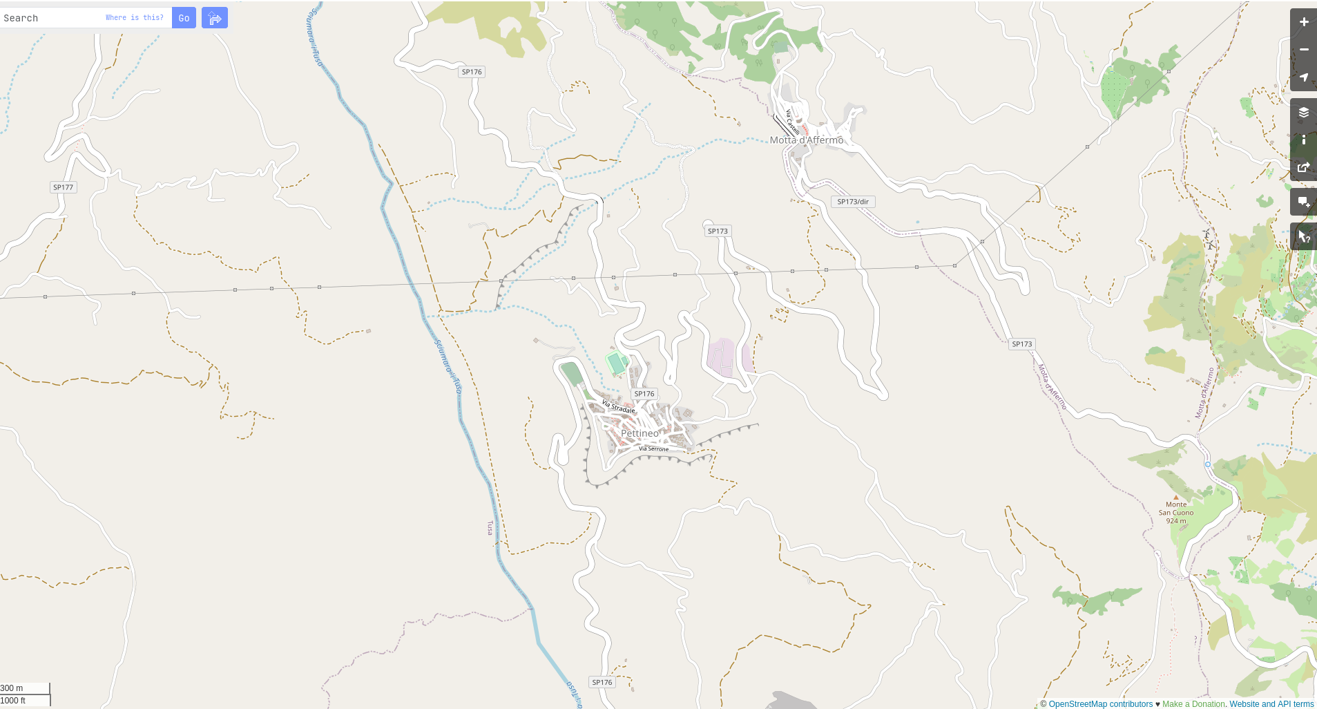 Screenshot of pettineo in openstreetmap.org