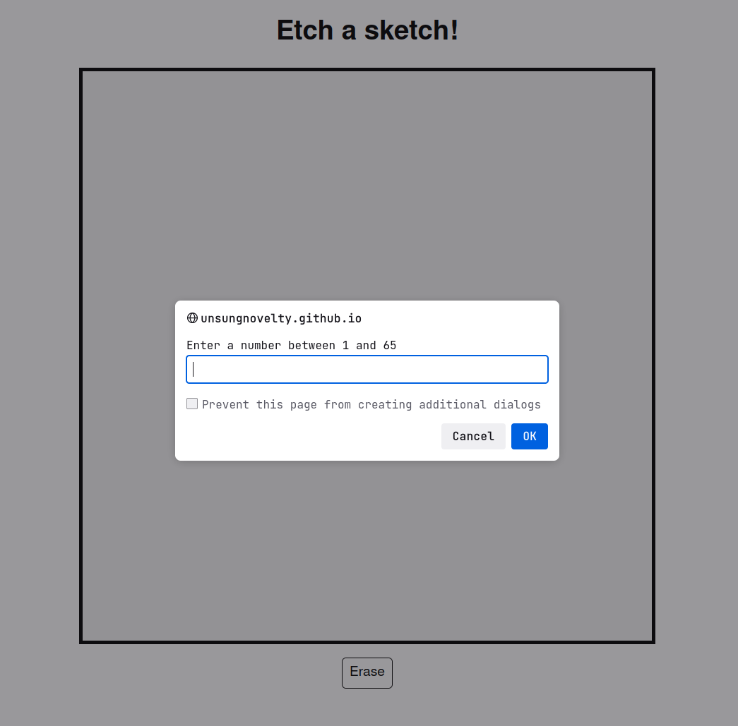 Screenshot of etch a sketch which sets the thickness of the brush